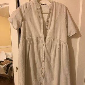 Roolee Cream and tan striped dress with button all the way down